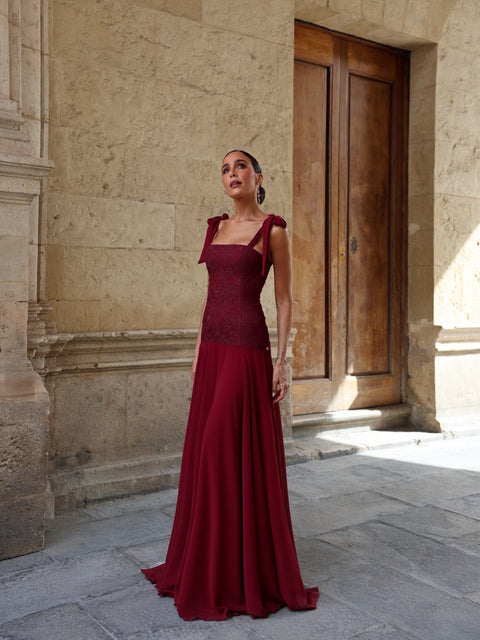 Vestido Aura Burdeos Largo