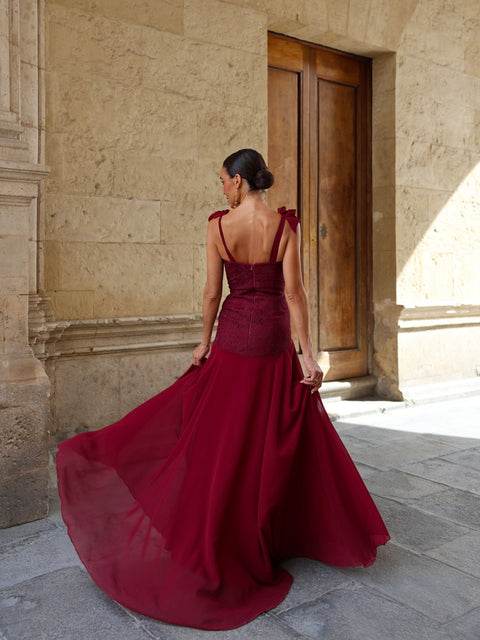 Vestido Aura Burdeos Largo