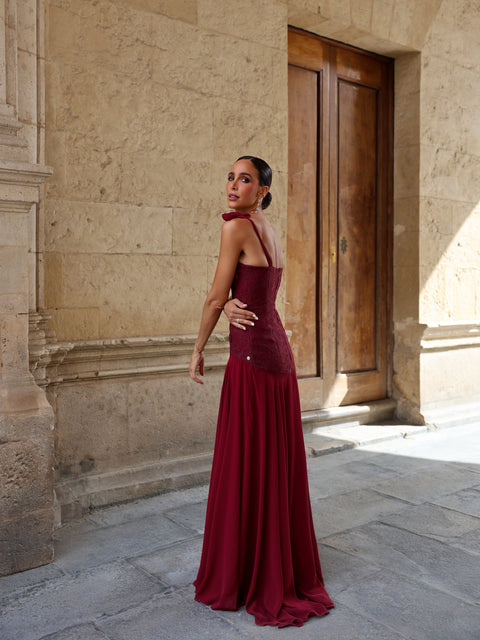 Vestido Aura Burdeos Largo