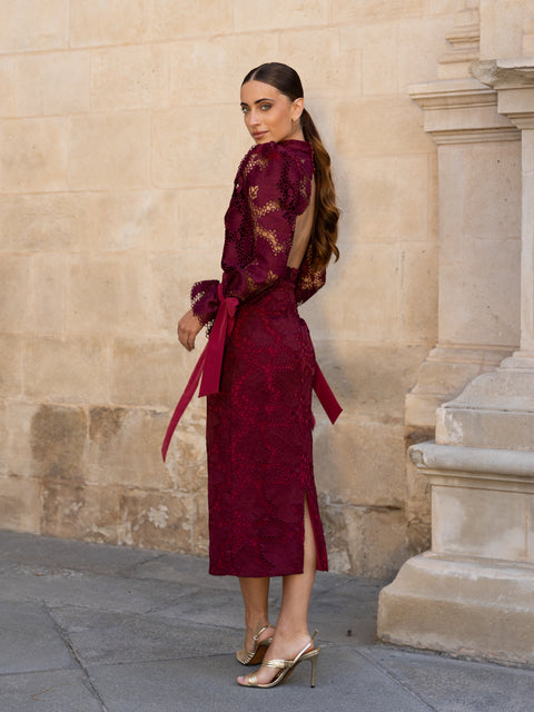 Vestido Mangas Amarante