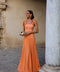 Vestido largo de gasa combinado con encaje de guipur 