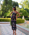 Vestido de invitada bordado midi con gasa