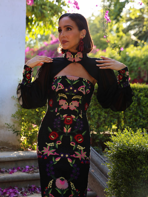 Vestido bordado mini palabra de honor