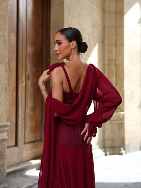 Vestido Aura Burdeos Largo