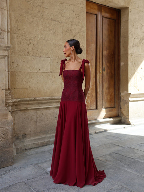 Vestido Aura Burdeos Largo