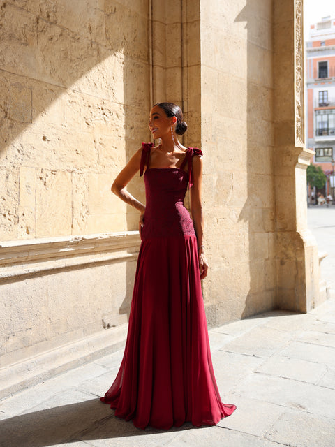 Vestido Aura Burdeos Largo